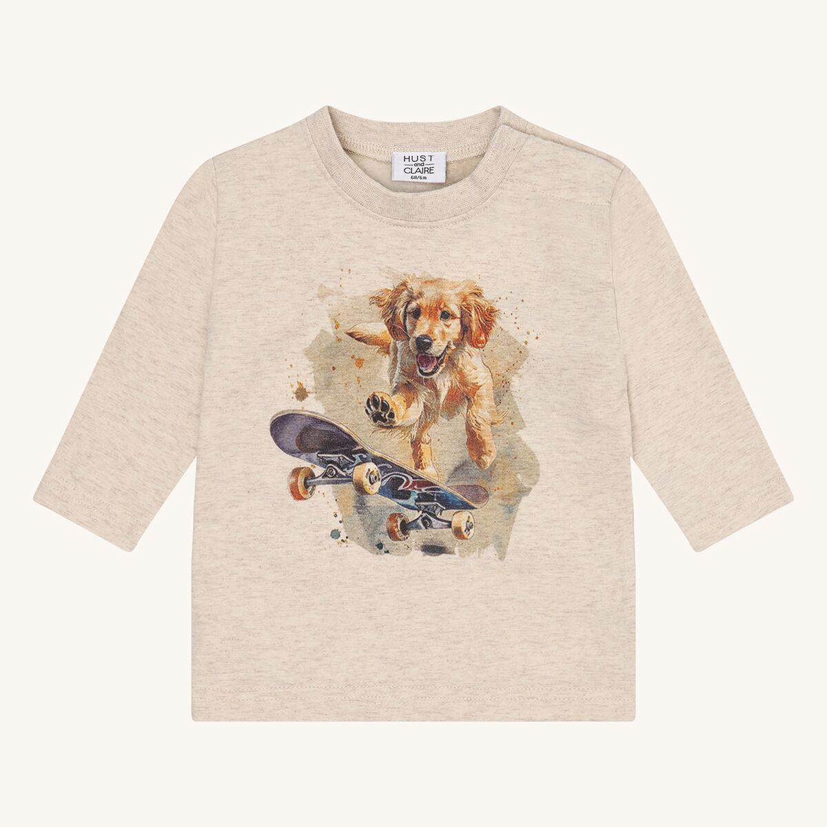 HCAnton Skater Dog T-Shirt Longsleeve (Wheat Melange ) – Bild 1