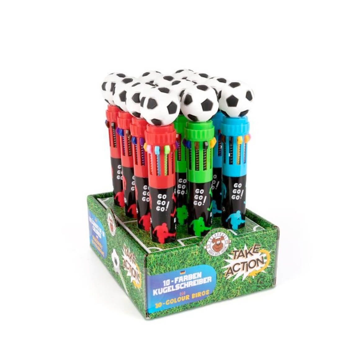 Mehrfarbkuli "Take Action" mit Fußball Topper – Bild 1