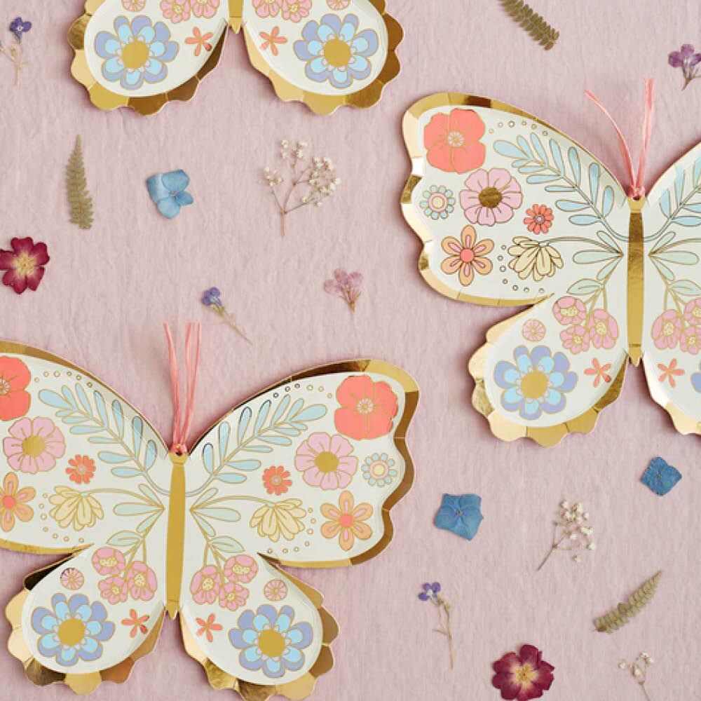 floral_butterfly_plates_merimeri2 "Floral Butterfly" Schmetterling Pappteller von Meri Meri – Bild 1