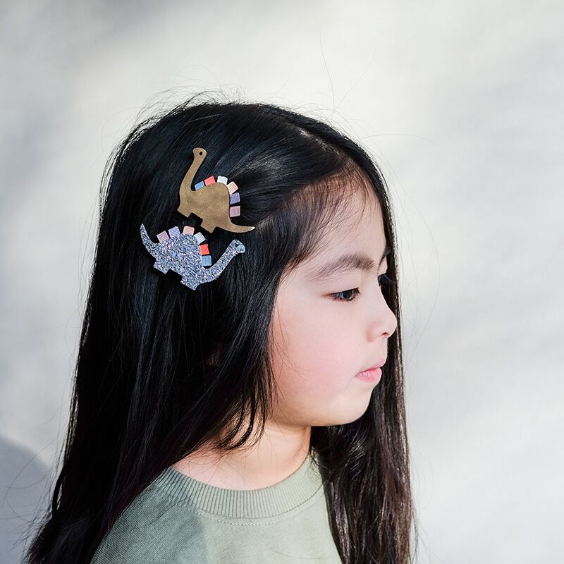 DINO RIBBON CLIP 3 Doodle Dino Haarklammern mit Ripsband – Bild 1