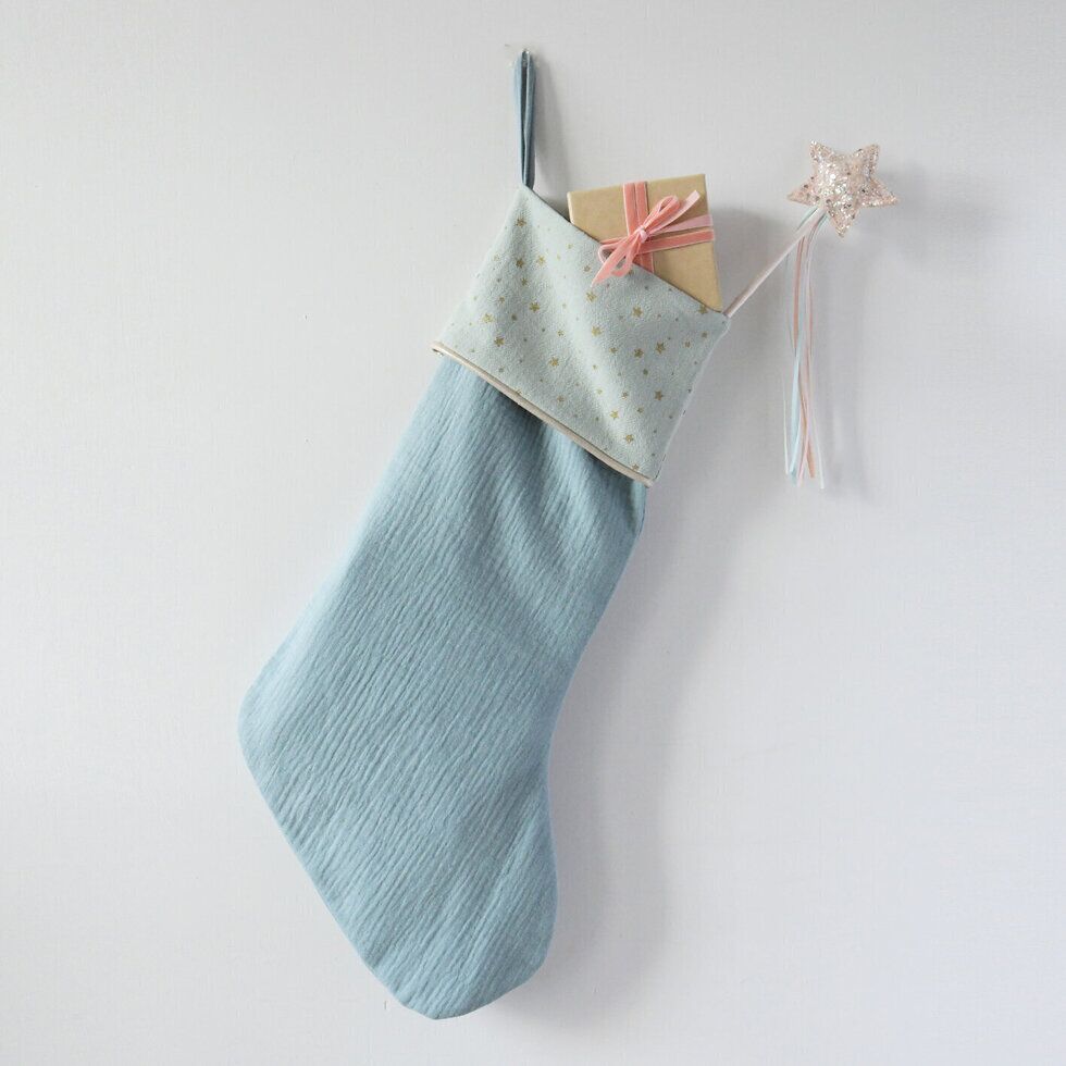 Starry Christmas Stocking Blue 2 Weihnachts-Strumpf mit Sternen-Motiv (blau) – Bild 1