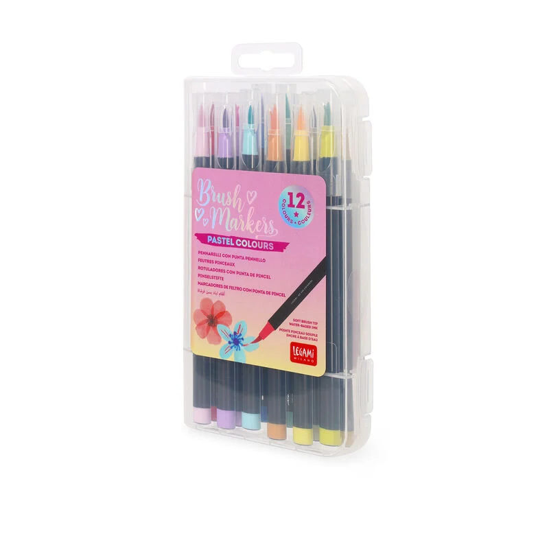 BUMA0002_1 Set mit 12 Filzstiften mit Pinselspitze Brush Markers, Pastel Colours – Bild 1