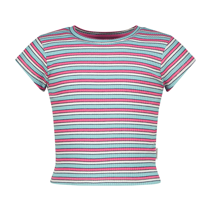SS26KG300063_Basic rib crop striped tee_Aqua blue_FRONT T-Shirt Basic rib crop striped tee, Aqua blue von Vingino