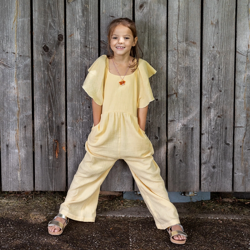 Jumpsuit mit Flügelärmeln (gelb)