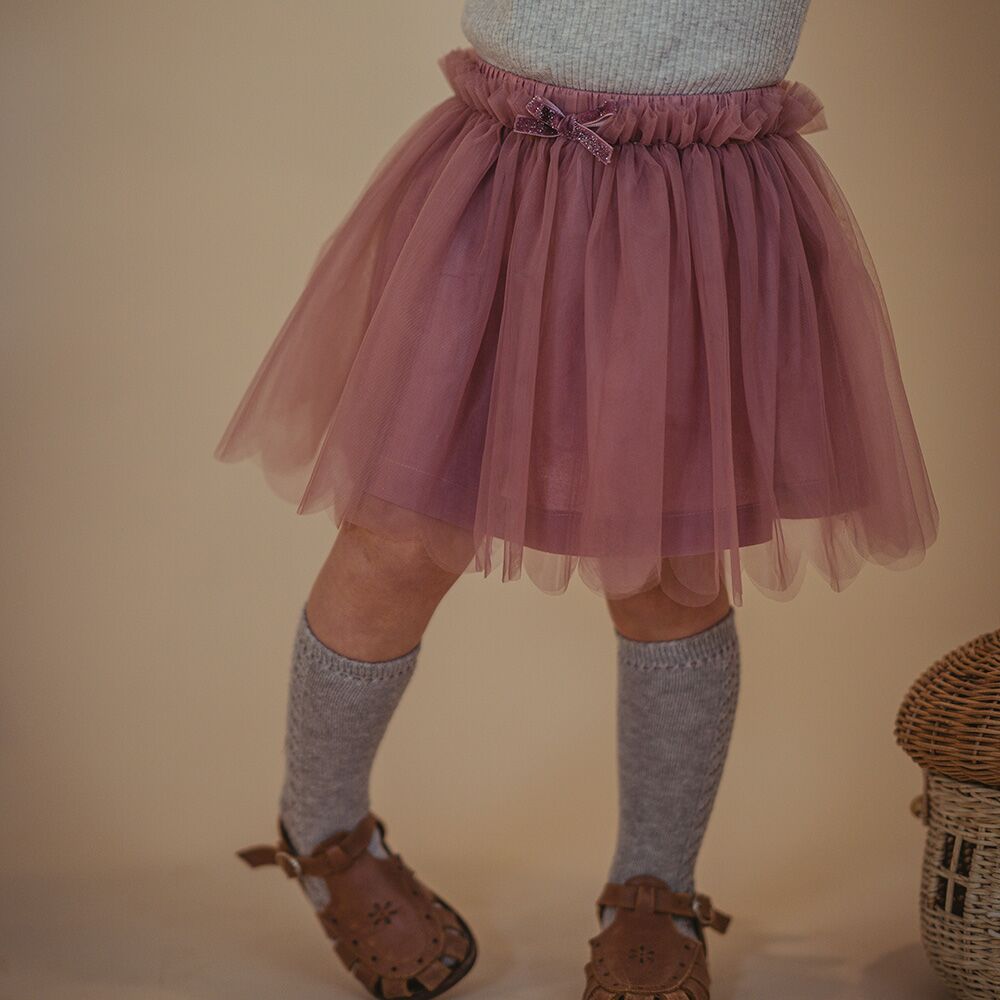 Tüllrock mit Schleife und Wellenkante (mauve)