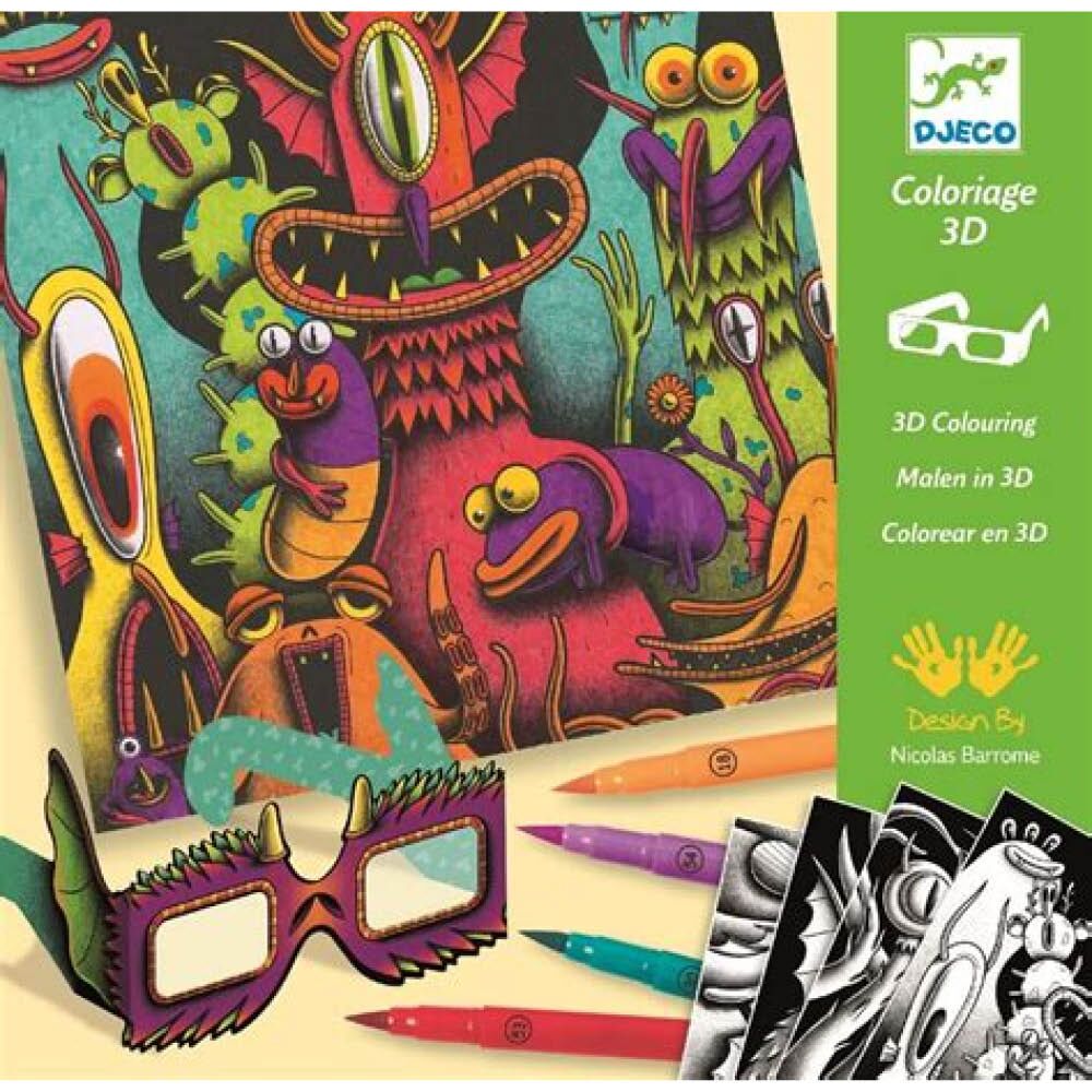 djeco 3D Malset lustige kreaturen1 3D-Malset mit Filzstiften "Lustige Kreaturen" – Bild 1