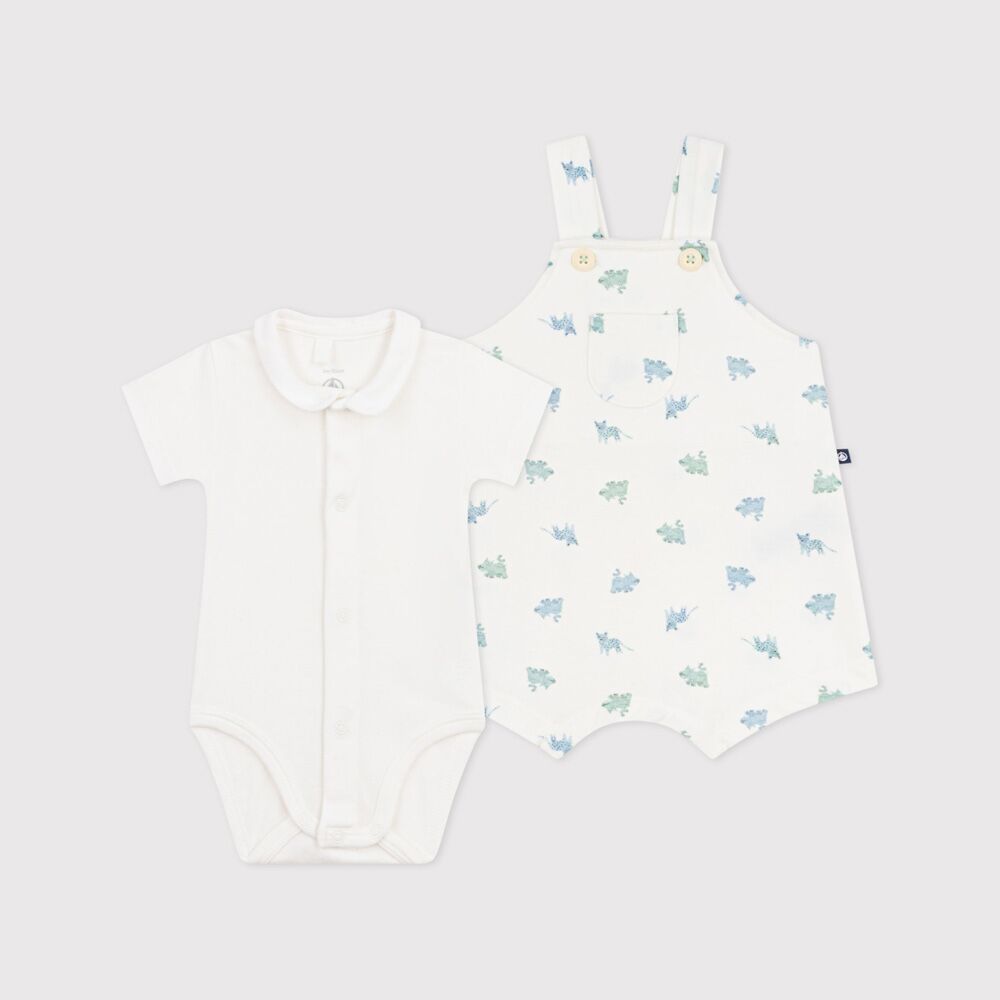 Ensemble Latzhose & Body (Marshmallow / Multico) von Petit Bateau – Bild 1