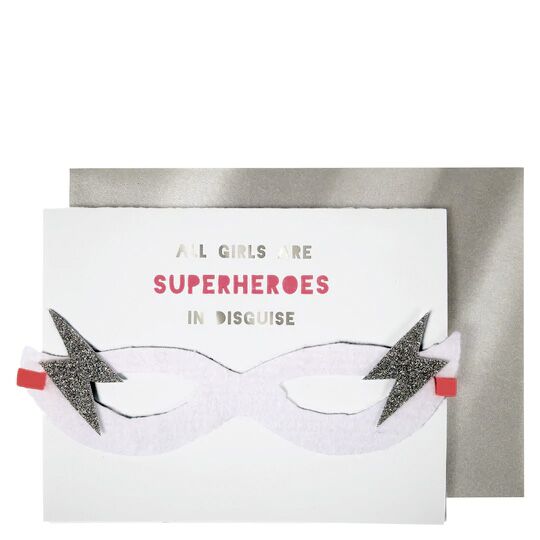 girl_Superhero_mask_card Superheldinnen-Glückwunschkarte mit Filz-Maske von Meri Meri – Bild 1