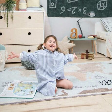 Map6 Waschbarer Vintage-Teppich "Weltkarte" – Bild 1