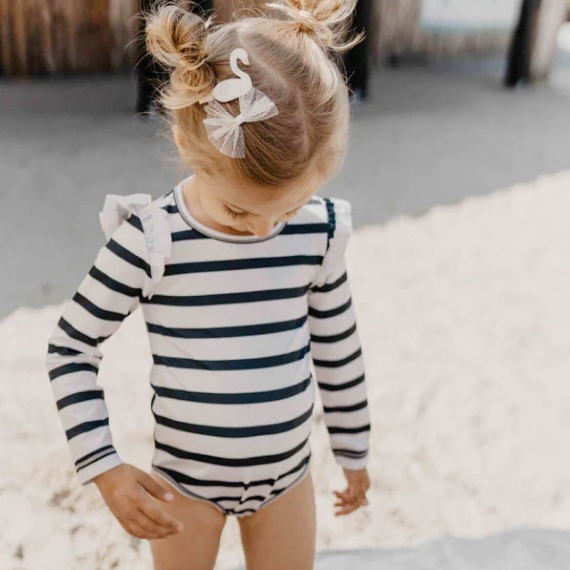 leevje9 Langarm Badeanzug "Navy Stripes" (white navy) – Bild 1