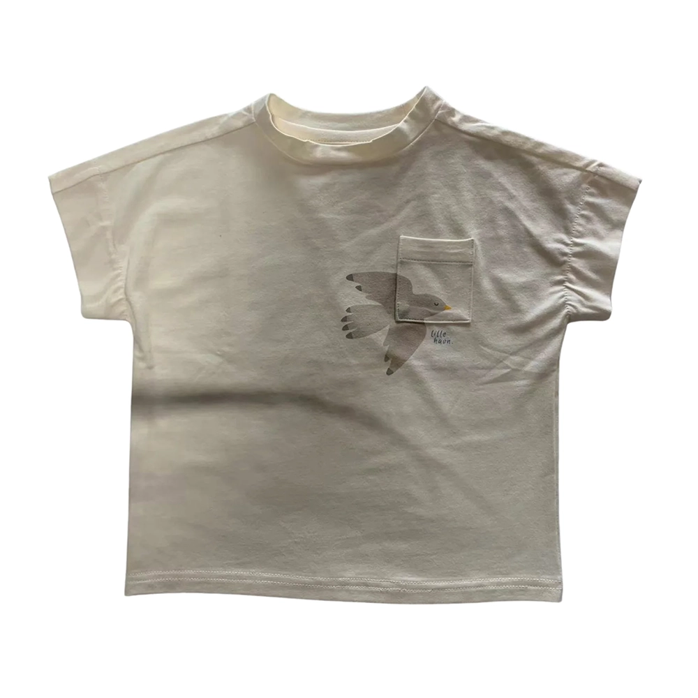 T-shirt mit Brusttasche und Druck (creme) – Bild 1