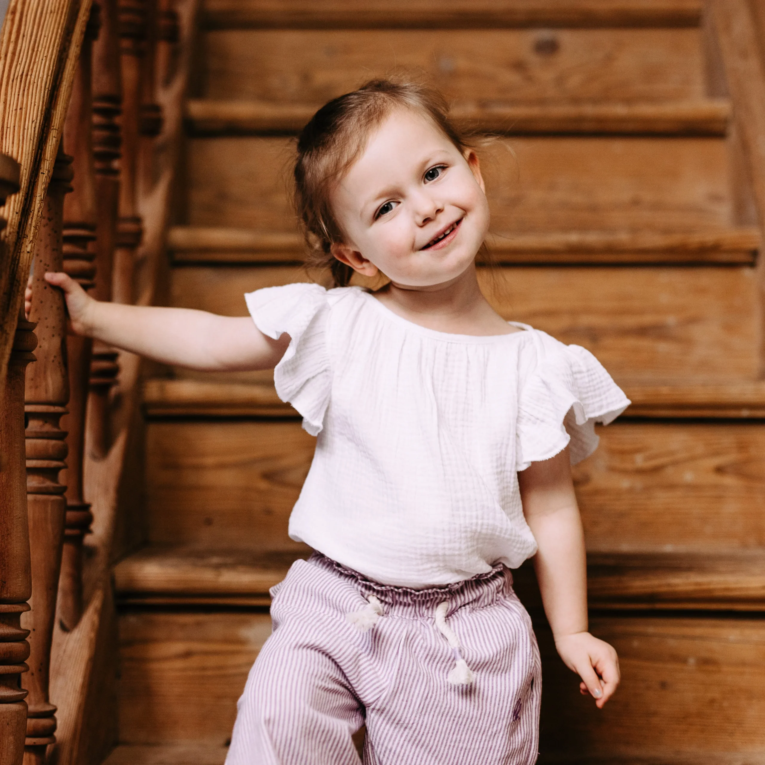 Sommerliches Musselintop mit Rüschenärmel (weiß) – Bild 1