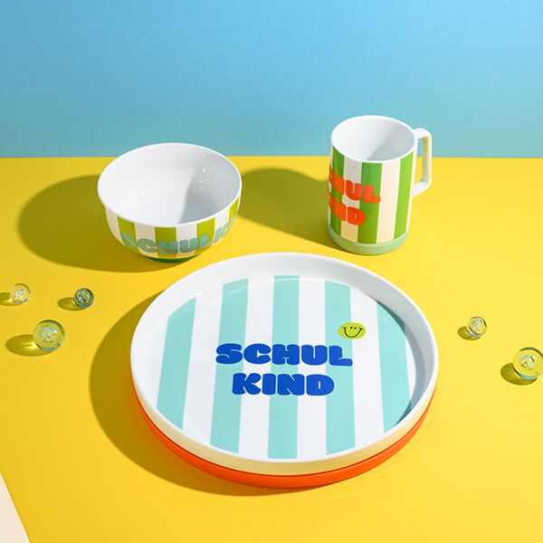 5296_Porzellanset_Schulkind_Stripes_blau_01 Porzellan-Set "Schulkind" Streifen, Türkis und Grün – Bild 1