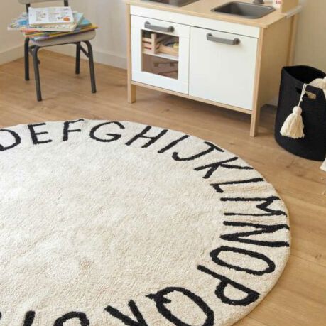 Washable_Rug_ABC_round_white5 Waschbarer Rund-Teppich "ABC" (Vintage Natürlich-schwarz) – Bild 1