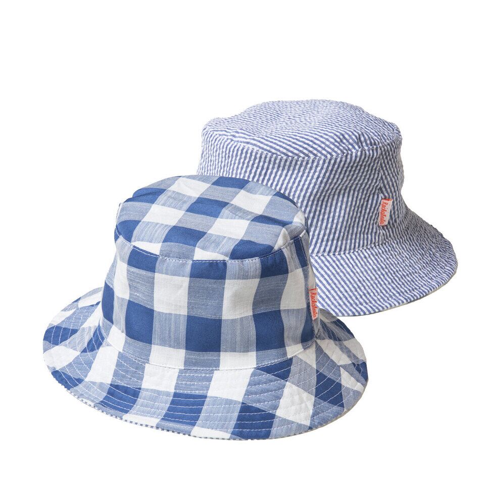 Wende-Sonnenhut "Retro Check" (blau-weiss) – Bild 1