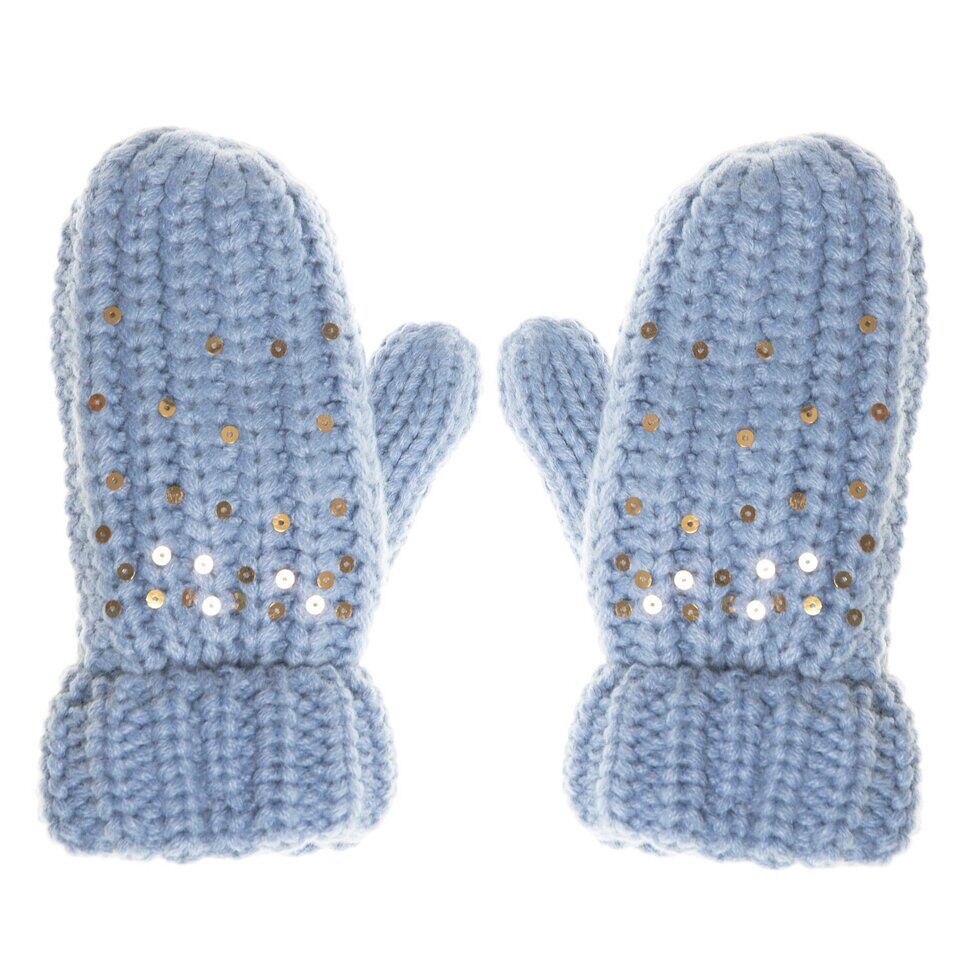 Shimmer Sequin Knitted Mittens Blue 3-6 Years Handschuhe "Schimmernde Pailletten" (blau) – Bild 1