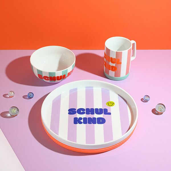 5295_Porzellanset_Schulkind_Stripes_rosa_01 Porzellan-Set "Schulkind" Streifen, Flieder und Pink – Bild 1