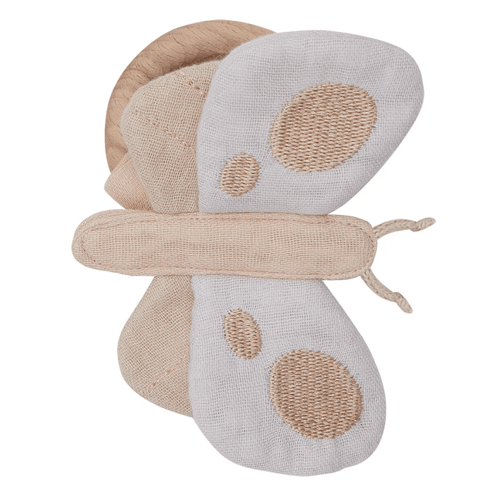 square_image2 Pair of beige fabric exfoliating bath mitts with dotted textured pads tied together with string