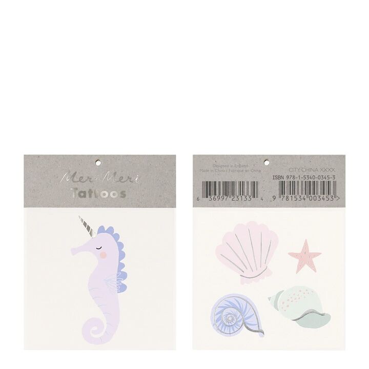 "Seepferdchen & Muschel"-Tattoos von Meri Meri