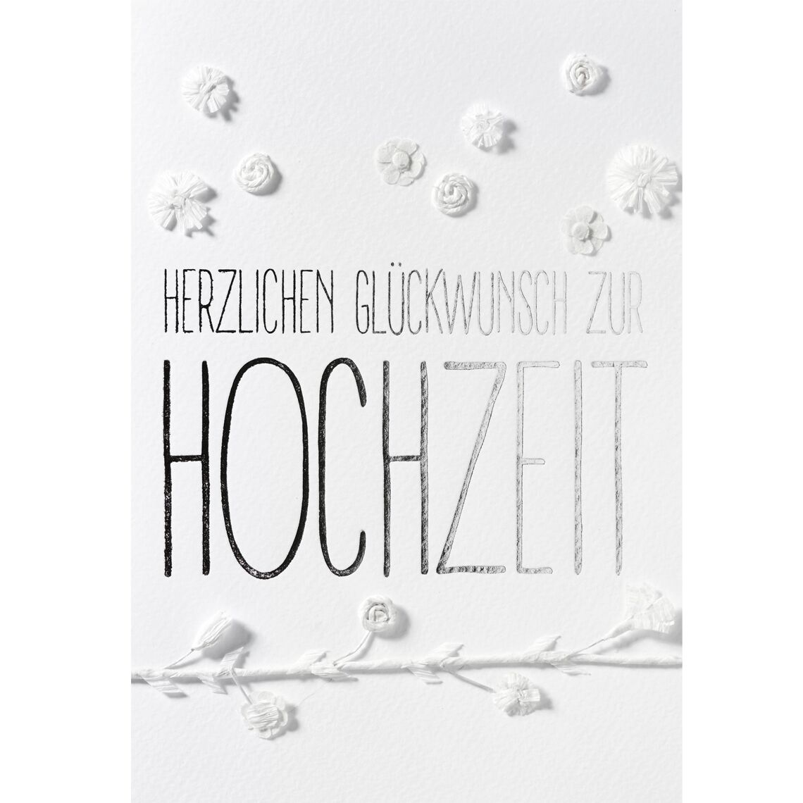 Weiße Blütenkarte "Herzlichen Glückwunsch zur Hochzeit"