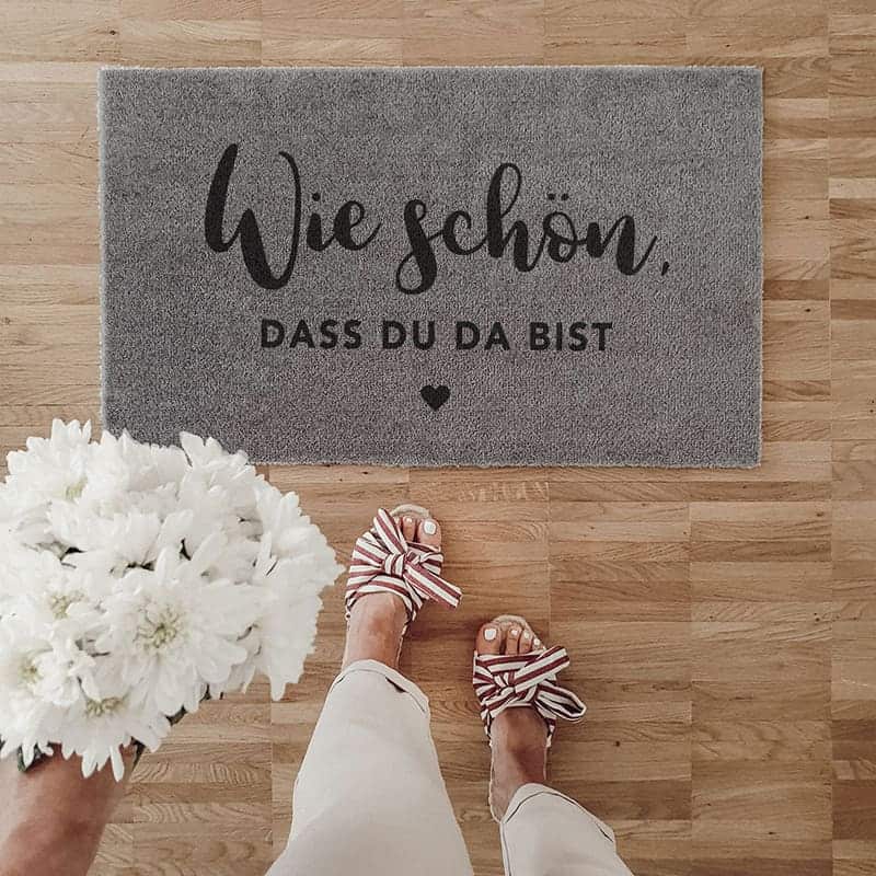 Fußmatte "Wie schön, dass du da bist" (Grau, waschbar) – Bild 1
