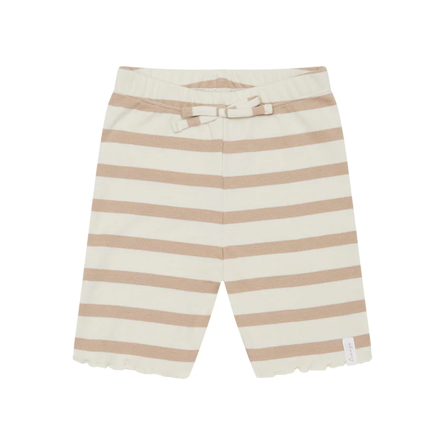 Kurze Jersey Leggings "Beige Stripes" mit Schleife aus Bio-Baumwolle – Bild 1